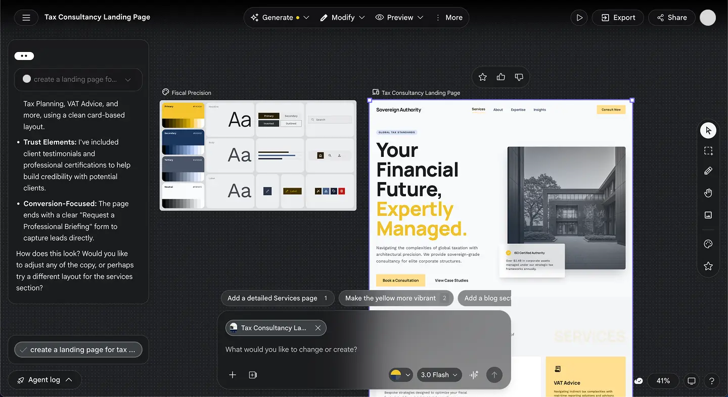 tax consultant web intefrace by google stitch